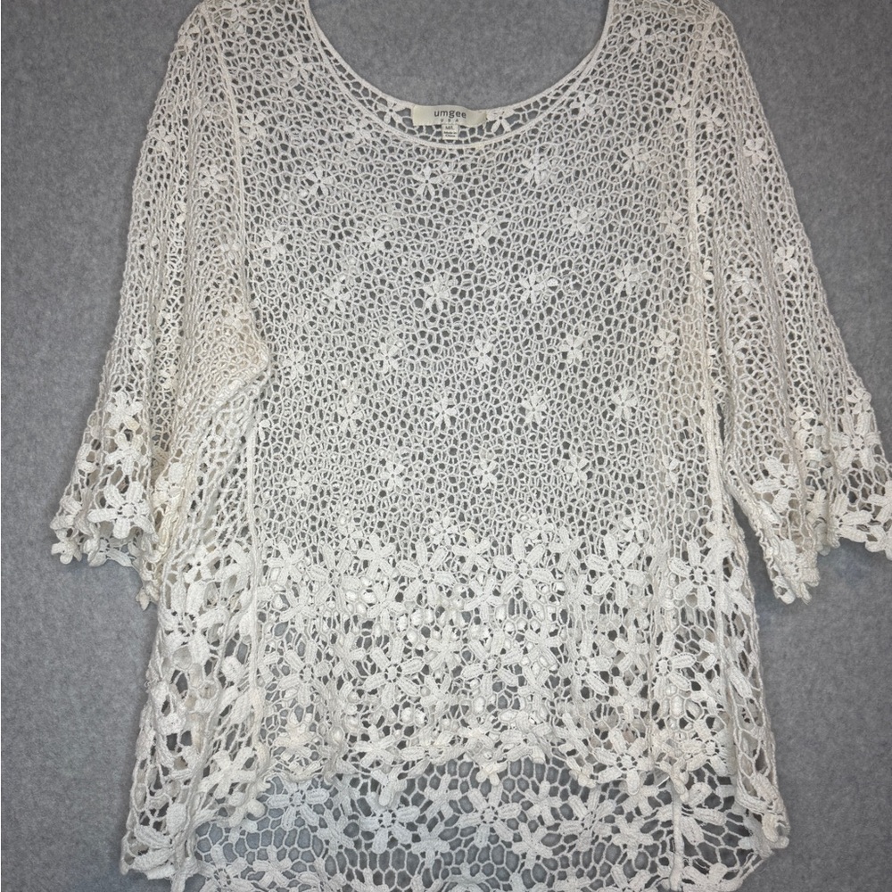 Umgee USA Crochet Top 3/4 sleeve Cream Size M/L
